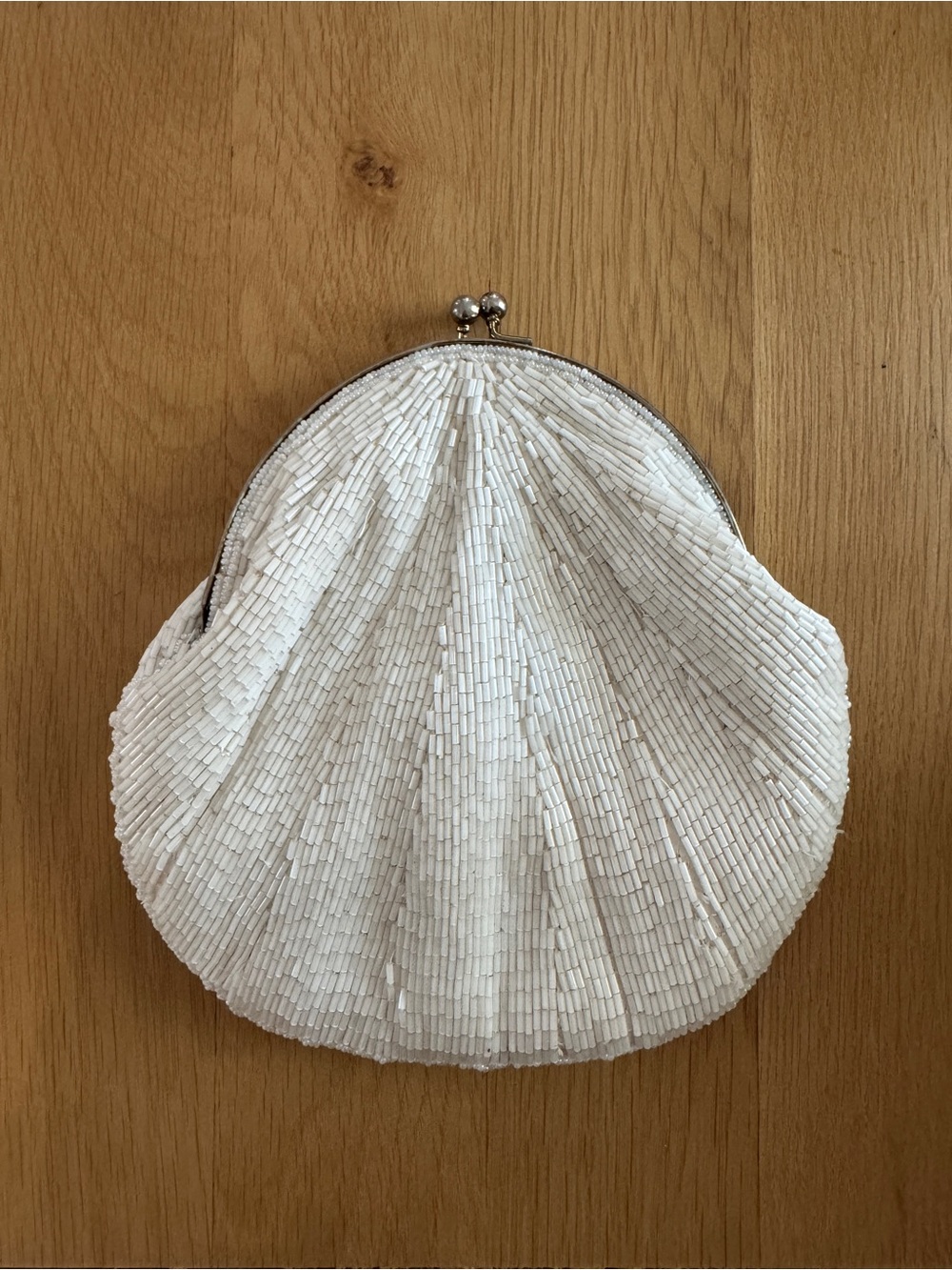 Vintage Hand-Beaded White Shell-Shaped Evening Clutch